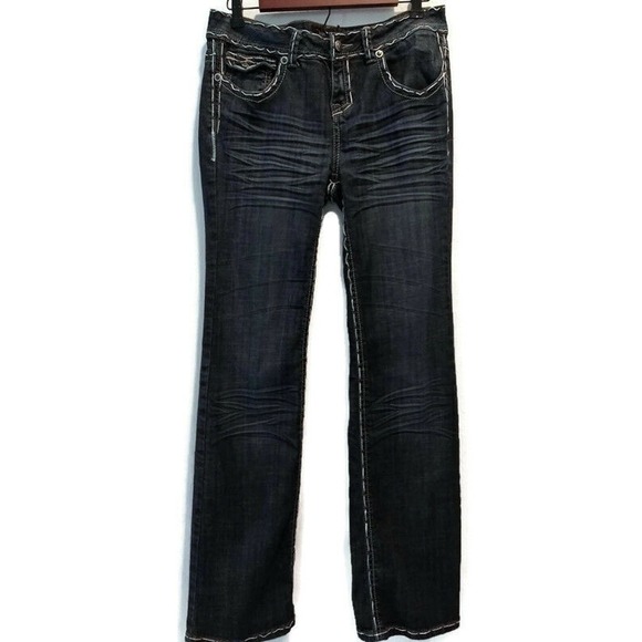 Division E Womens Jeans Distressed Bootcut Thick Stitching Flip Pockets 30X32 - Picture 1 of 12